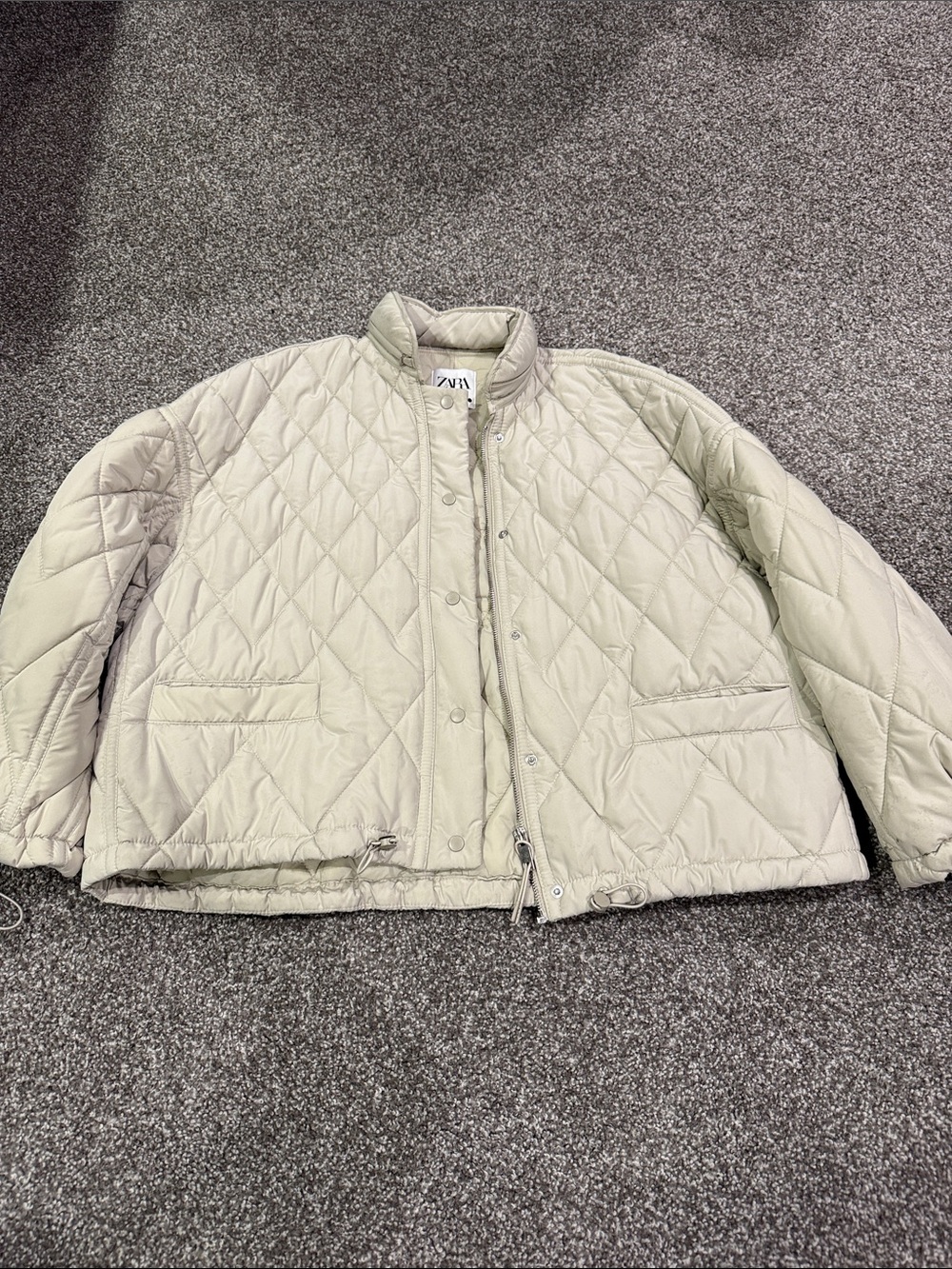 Zara Quilted Puffer Jacket in Light Taupe